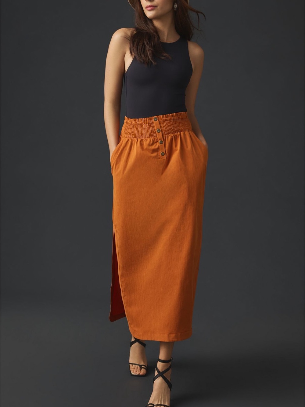 By Anthropologie Smocked Skirt in Dark Orange